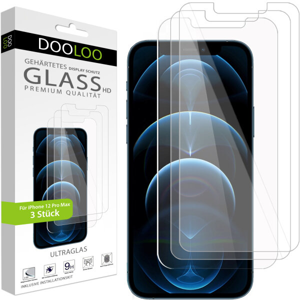 Dooloo 3x Panzerglas 9H f&uuml;r iPhone 12 Pro Max Schutzglas Displayschutz Schutzfolie