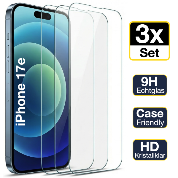 Glazor 3x Panzerglas 9H f&uuml;r iPhone 17e Panzerfolie Displayschutz Schutzfolie