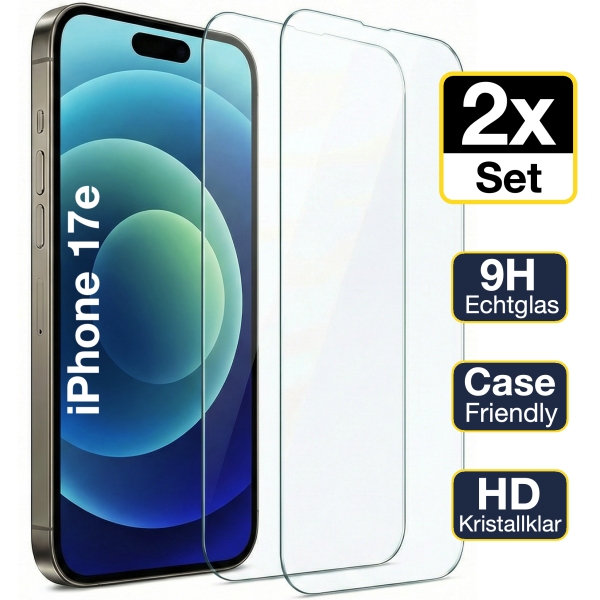 Glazor 2x Panzerglas 9H f&uuml;r iPhone 17e Panzerfolie Displayschutz Schutzfolie