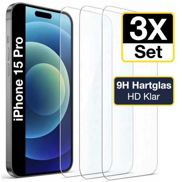 Glazor 3x Panzerglas 9H f&uuml;r iPhone 15 Pro Panzerfolie Displayschutz Schutzfolie