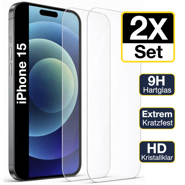Glazor 2x Panzerglas 9H f&uuml;r iPhone 15 Panzerfolie Displayschutz Schutzglas