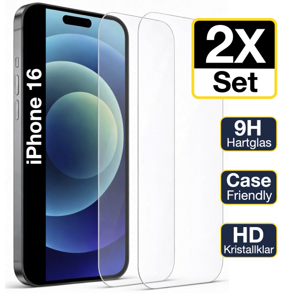 Glazor 2x Panzerglas 9H f&uuml;r iPhone 16 Panzerfolie Displayschutz Schutzglas